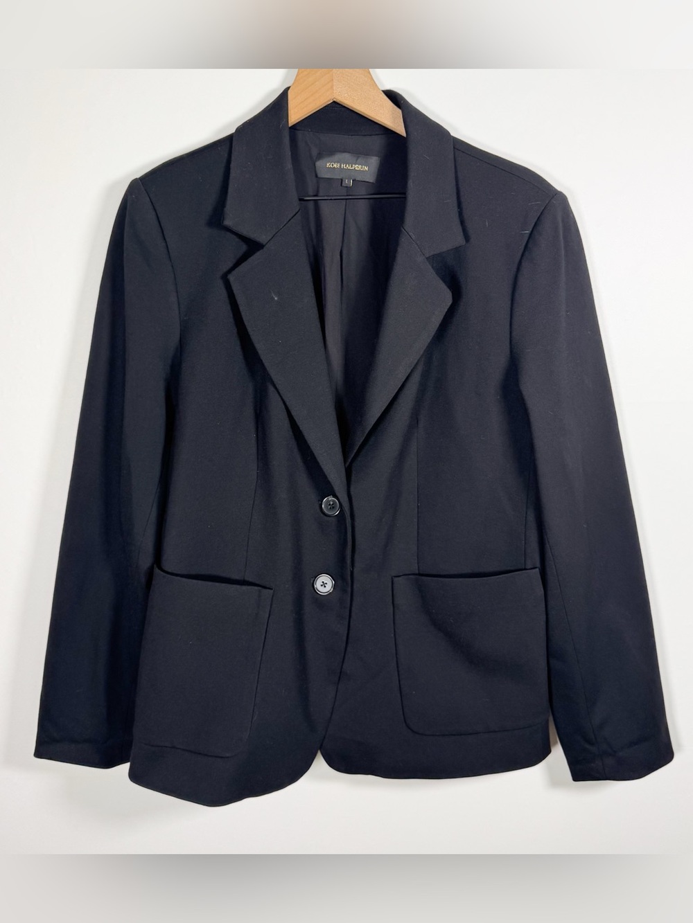 KOBI HALPERIN Women’s Black Two Button Classic Notched Lapel Blazer Sz L
